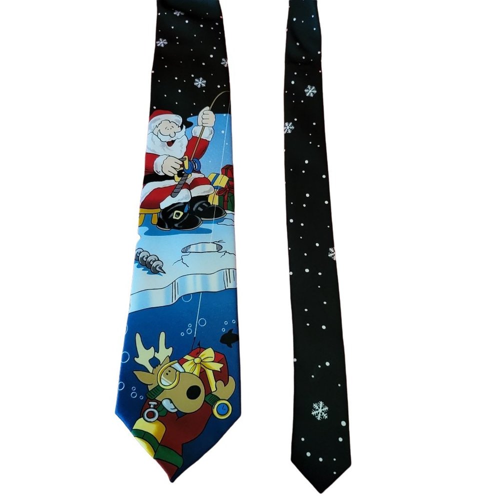 Noel Christmas Men's Neck Tie Holiday Collection Santa Claus Fishing for Gifts
